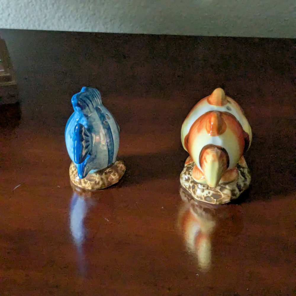 New Ceramic Fish Salt And Pepper Shakers- Blue and Orange